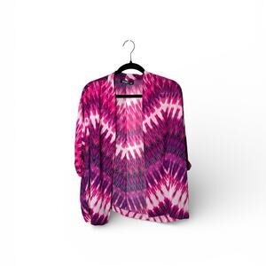 a.n.a Pink Purple Print Open Front Blouse Petite Medium